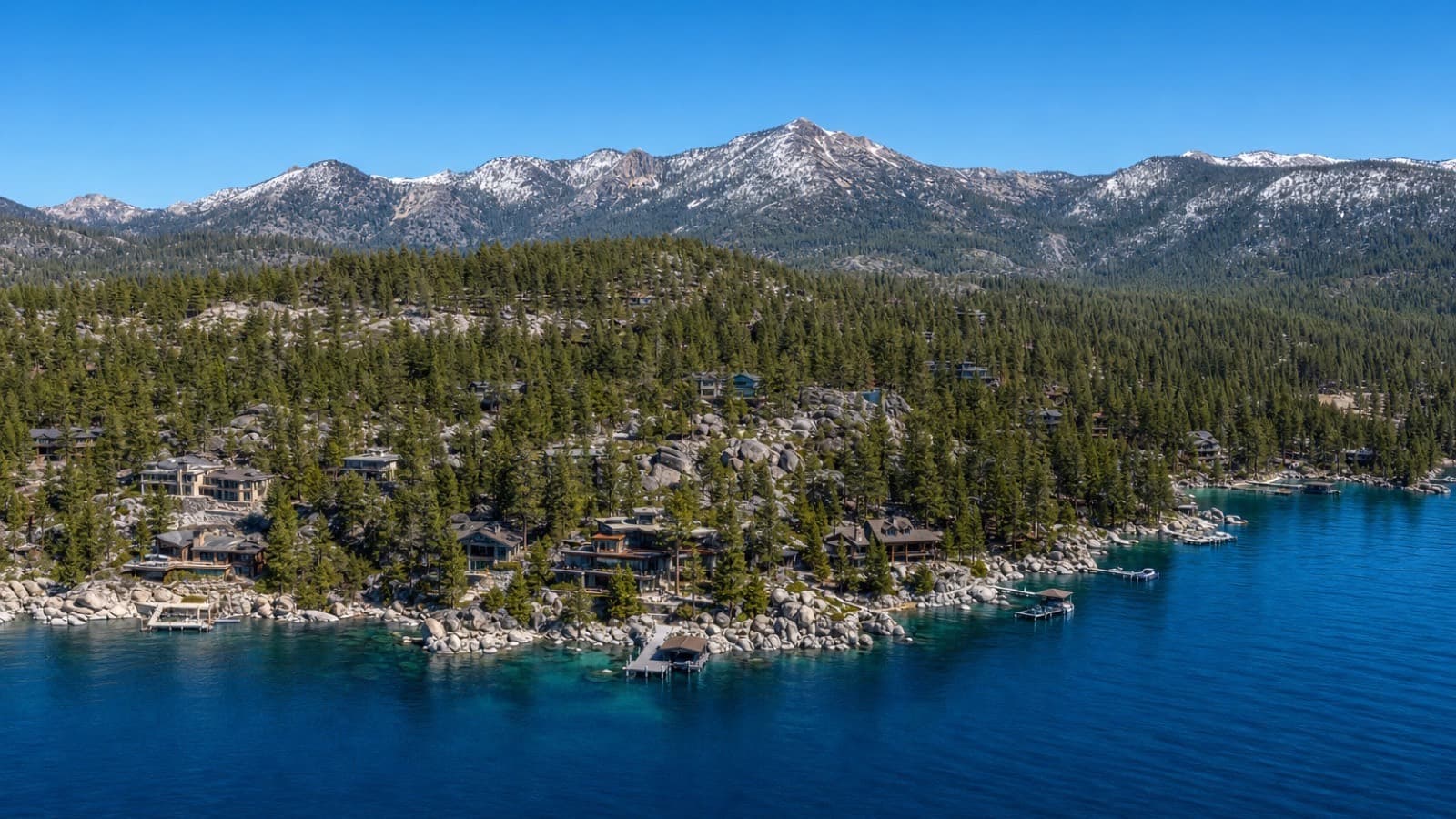 Ponderosa neighborhood in Incline Village — forested mountain homes among Jeffrey pines near Diamond Peak ski and Lake Tahoe